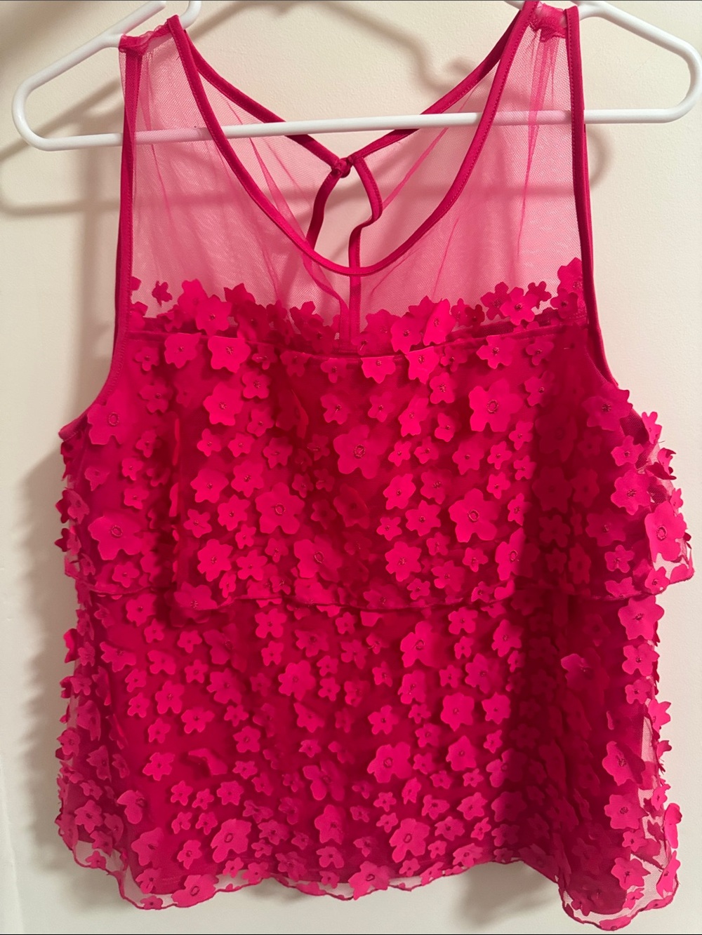 Eva Franco Fuchsia Floral Appliqué Sheer Tank